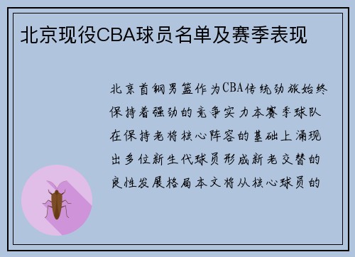 北京现役CBA球员名单及赛季表现