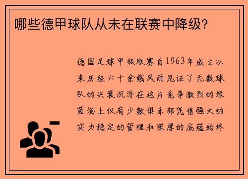 哪些德甲球队从未在联赛中降级？