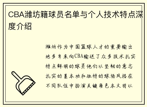 CBA潍坊籍球员名单与个人技术特点深度介绍
